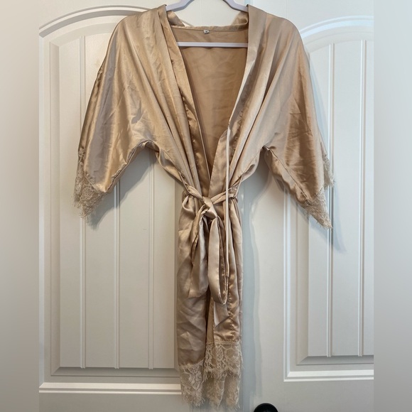 Other - Gold Lace Trim Satin Robe